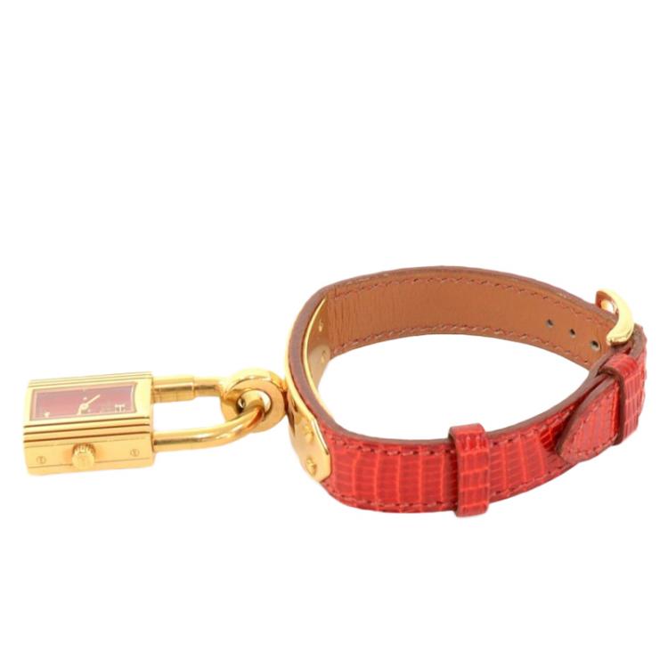 Pre Owned Hermes Red Gold-Plated Stainless Steel Kelly Women's Wristwatch 20MM