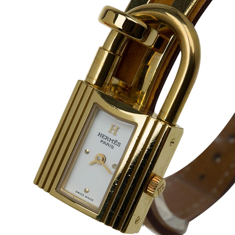 Pre Owned Hermes White Gold-Plated Stainless Steel Kelly Women's Wristwatch 20MM