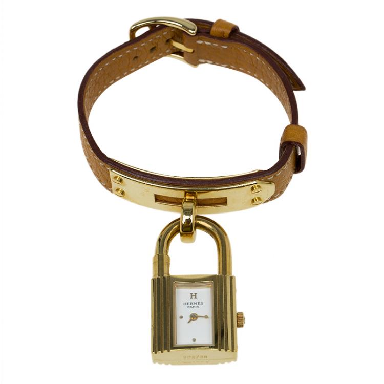 Pre Owned Hermes White Gold-Plated Stainless Steel Kelly Women's Wristwatch 20MM