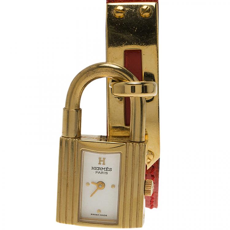 Pre Owned Hermes White Gold-Plated Steel Kelly Women's Wristwatch 20MM 