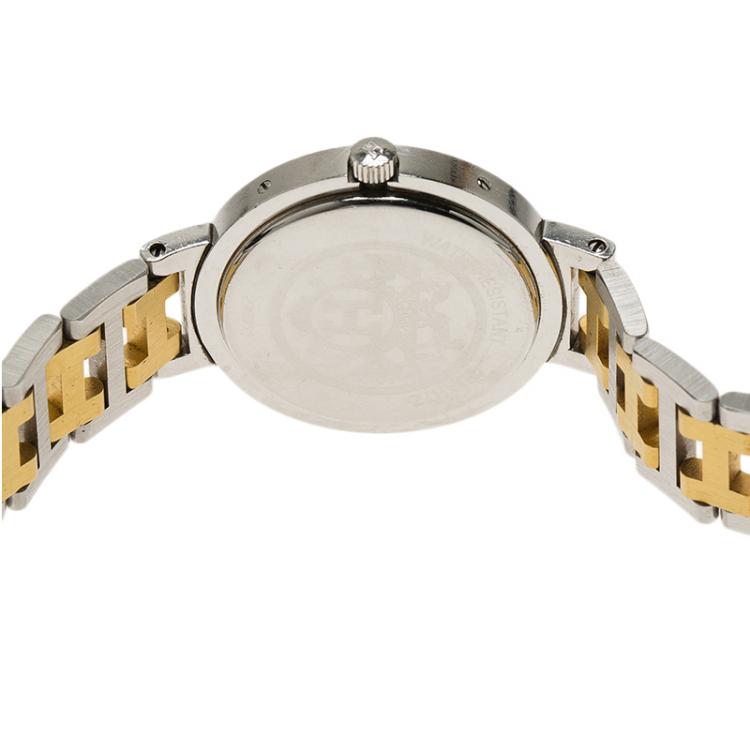 Pre Owned Hermes White Gold-Plated Stainless Steel Clipper Women's Wristwatch 30MM