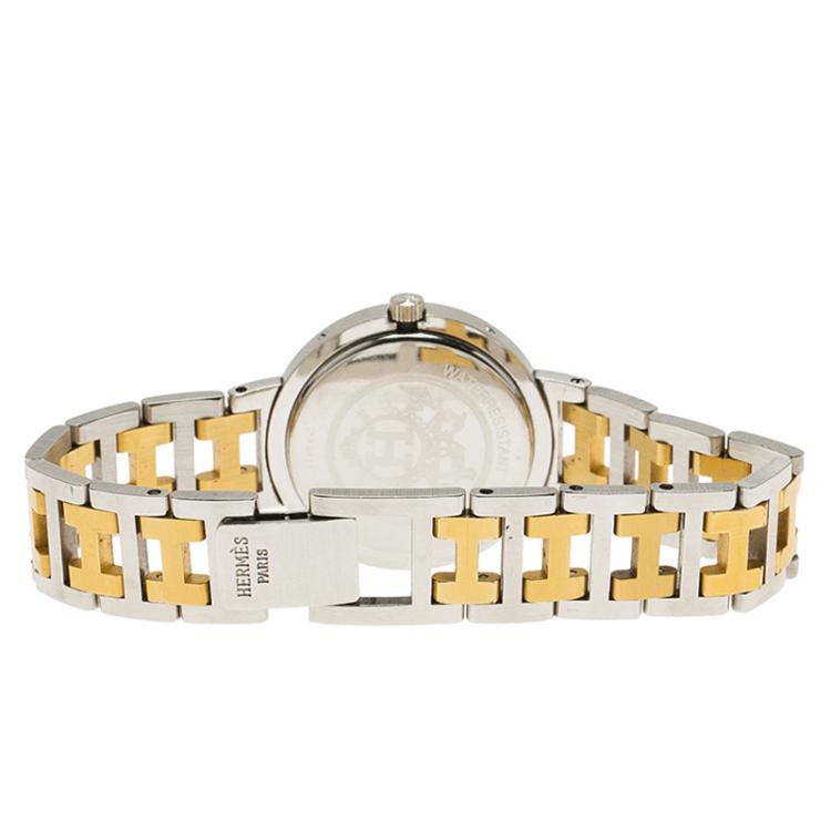 Pre Owned Hermes White Gold-Plated Stainless Steel Clipper Women's Wristwatch 30MM