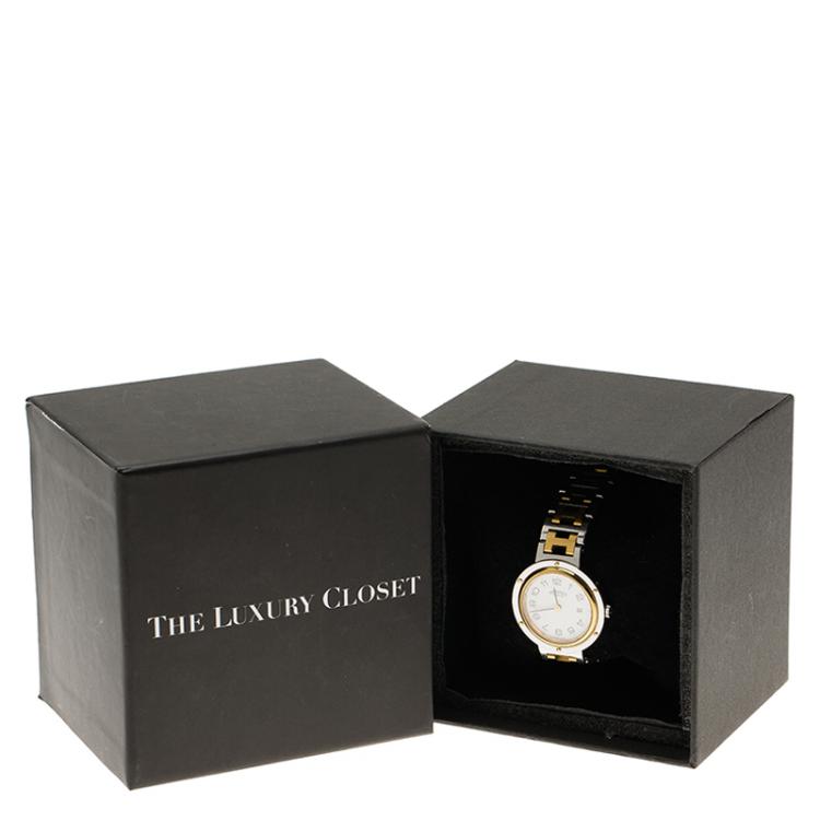 Pre Owned Hermes White Gold-Plated Stainless Steel Clipper Women's Wristwatch 30MM