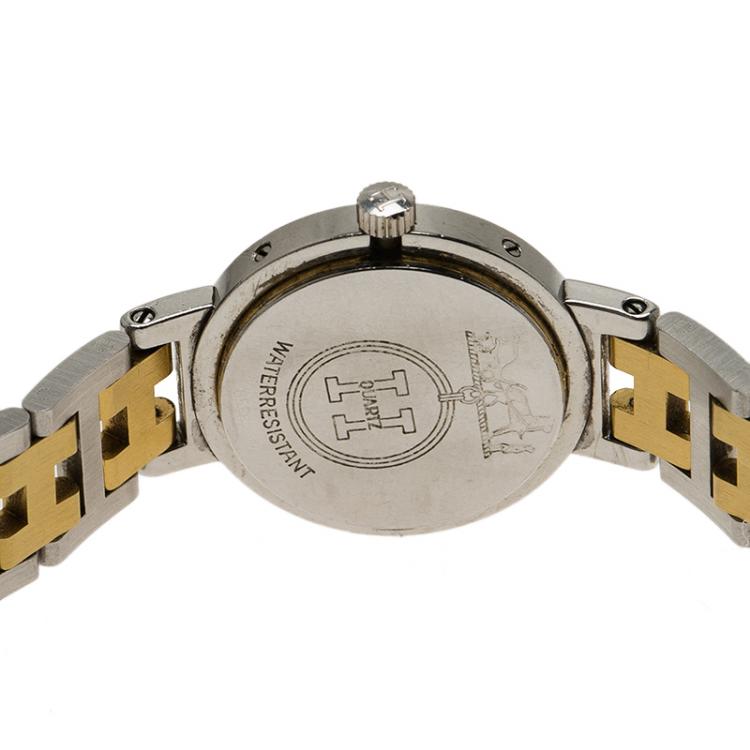 Pre Owned Hermes White Gold-Plated Stainless Steel Clipper Women's Wristwatch 24MM