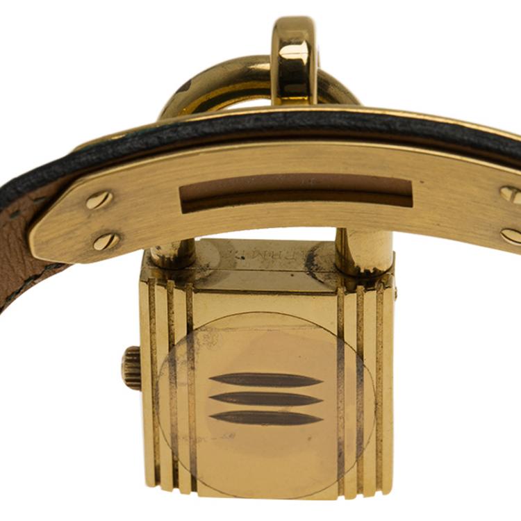 Pre Owned Hermes Champagne Gold-Plated Steel Kelly Women's Wristwatch 20MM 