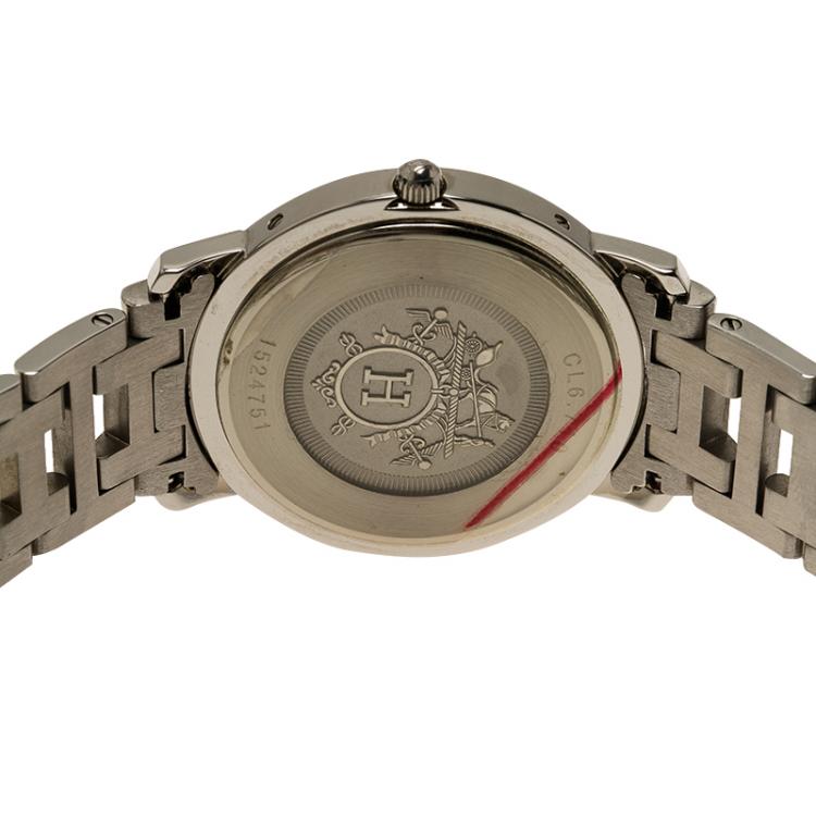 Pre Owned Hermes Black Stainless Steel Clipper Women's Wristwatch 36MM