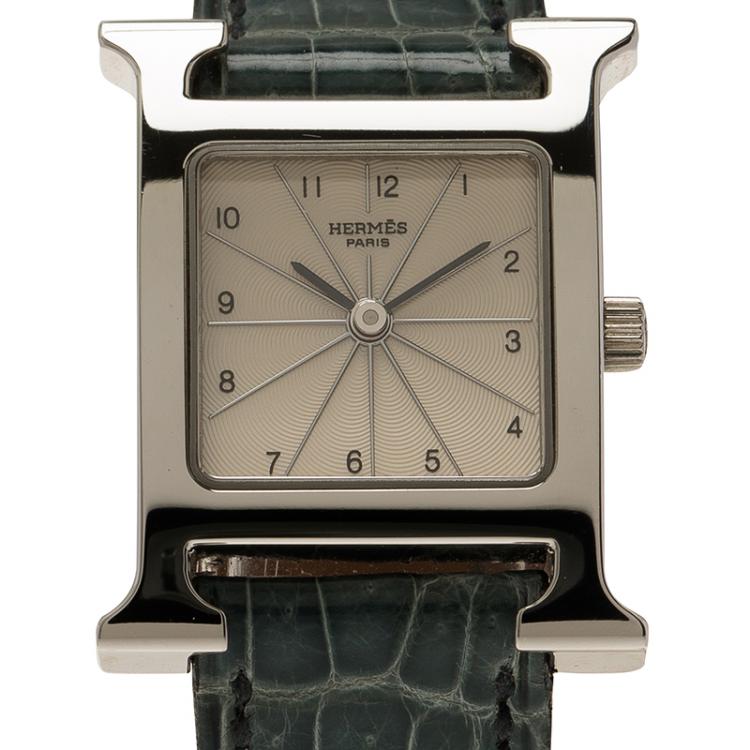 Pre Owned Hermes White Stainless Steel Heure H Women's Wristwatch 21MM