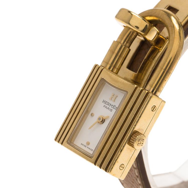 Pre Owned Hermes White Gold-Plated Steel Kelly Women's Wristwatch 20MM 