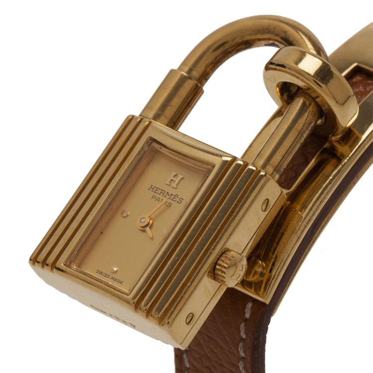 Pre Owned Hermes Gold Gold-Plated Stainless Steel Kelly Women's Wristwatch 20MM