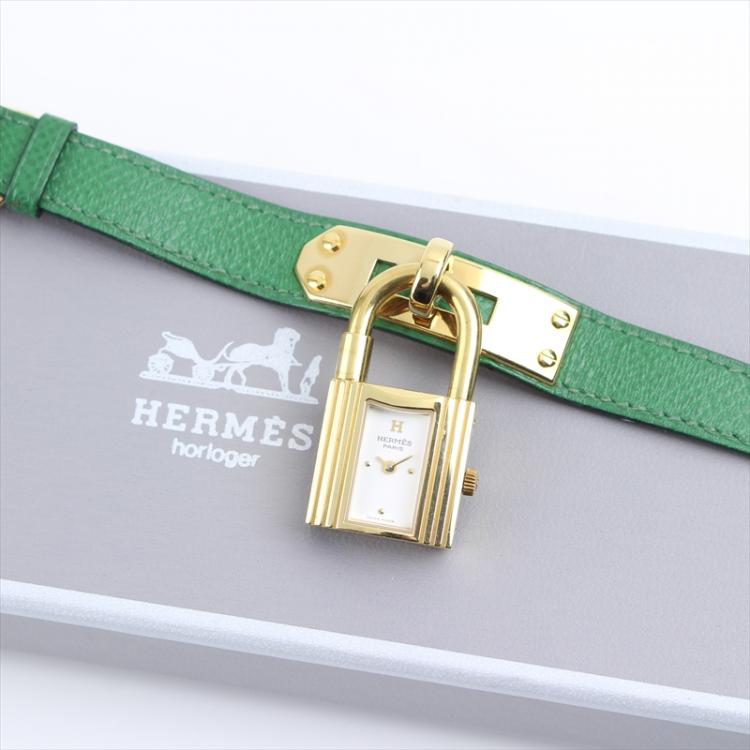 Pre Owned Hermes White Yellow Gold-Plated Steel Kelly Women's Wristwatch 20MM