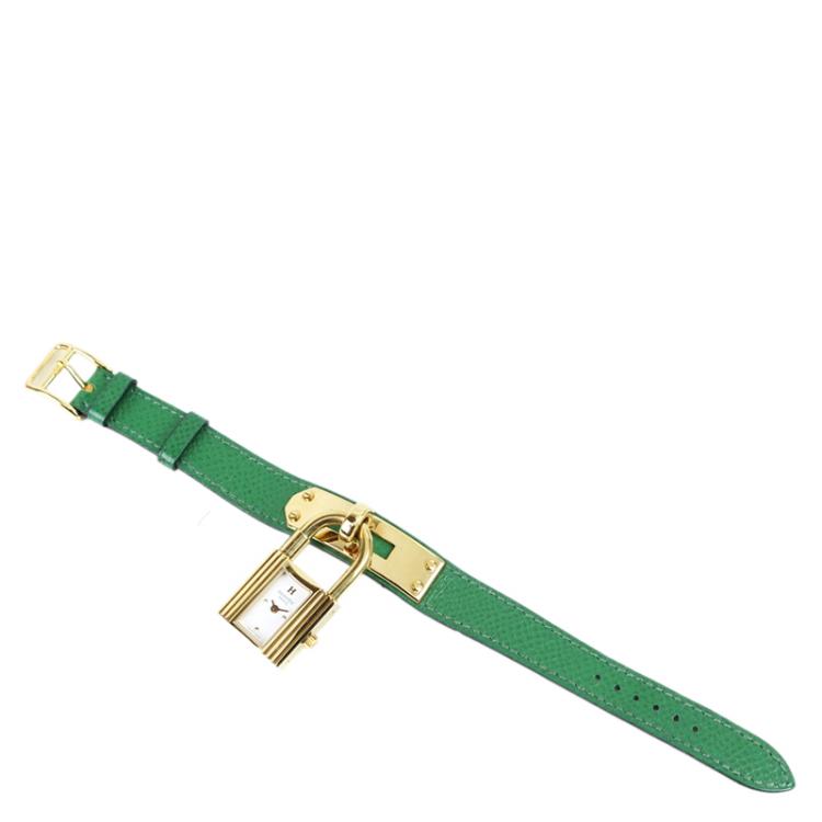 Pre Owned Hermes White Yellow Gold-Plated Steel Kelly Women's Wristwatch 20MM