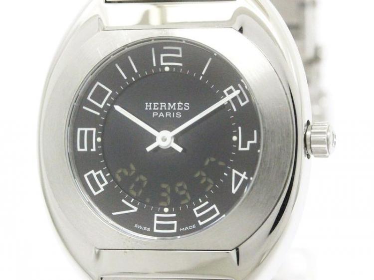 Pre Owned Hermes Black Stainless Steel Espace Women's Wristwatch 31MM