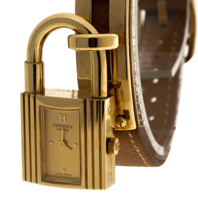 Pre Owned Hermes Gold-Plated Stainless Steel Kelly Women's Wristwatch 20MM