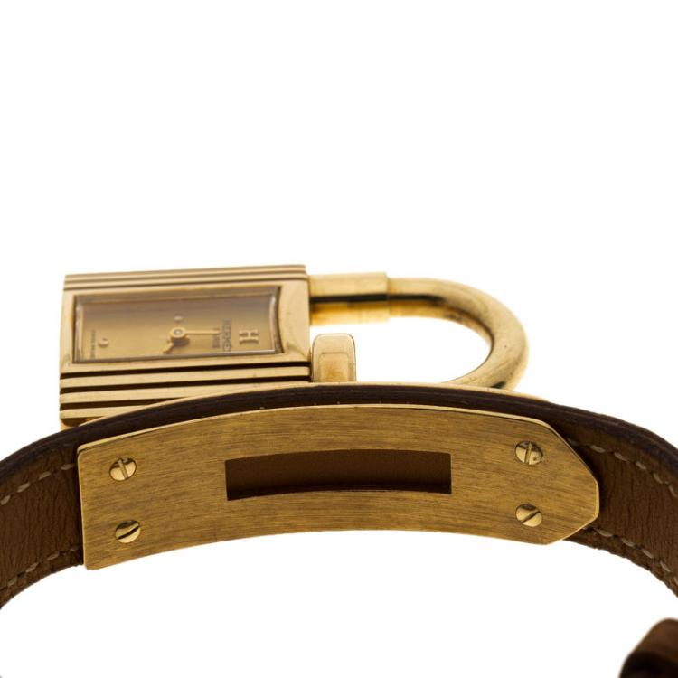 Pre Owned Hermes Gold-Plated Stainless Steel Kelly Women's Wristwatch 20MM