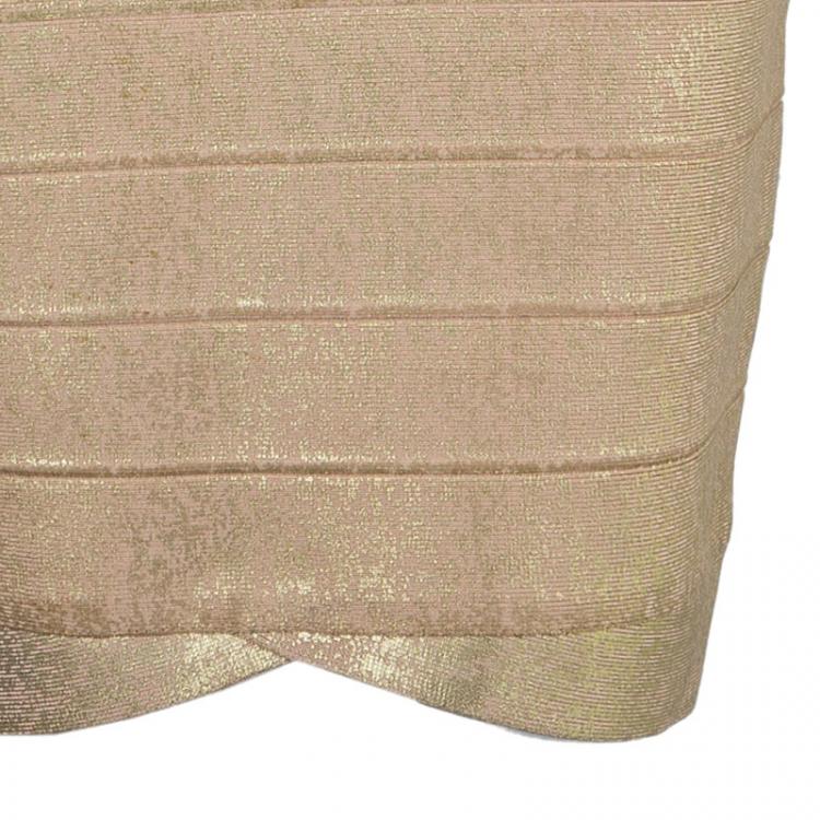 Pre Owned Herve Leger Champagne Bodycon Dress M