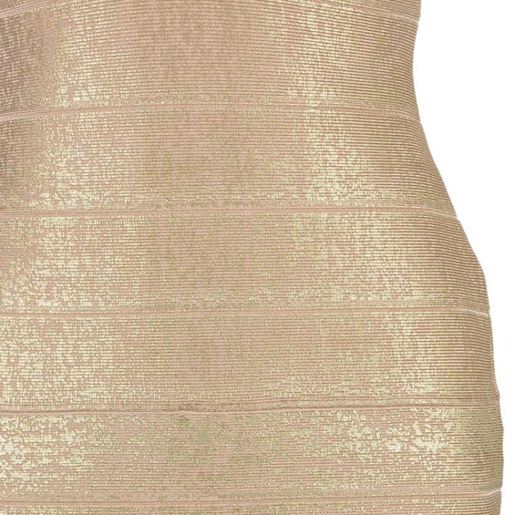 Pre Owned Herve Leger Champagne Bodycon Dress M