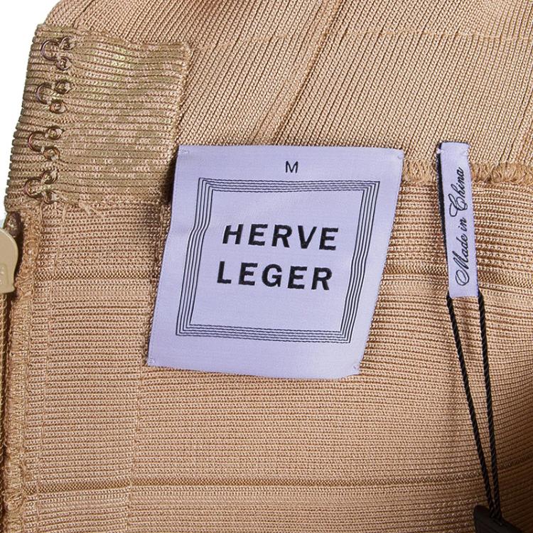 Pre Owned Herve Leger Champagne Bodycon Dress M