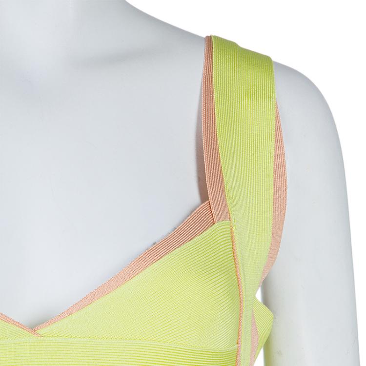 Pre Owned Herve Leger Citrus Yellow Estelle Bandage Dress M