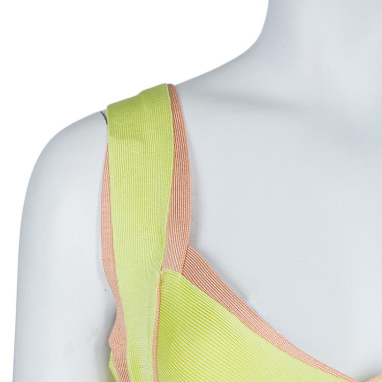 Pre Owned Herve Leger Citrus Yellow Estelle Bandage Dress M