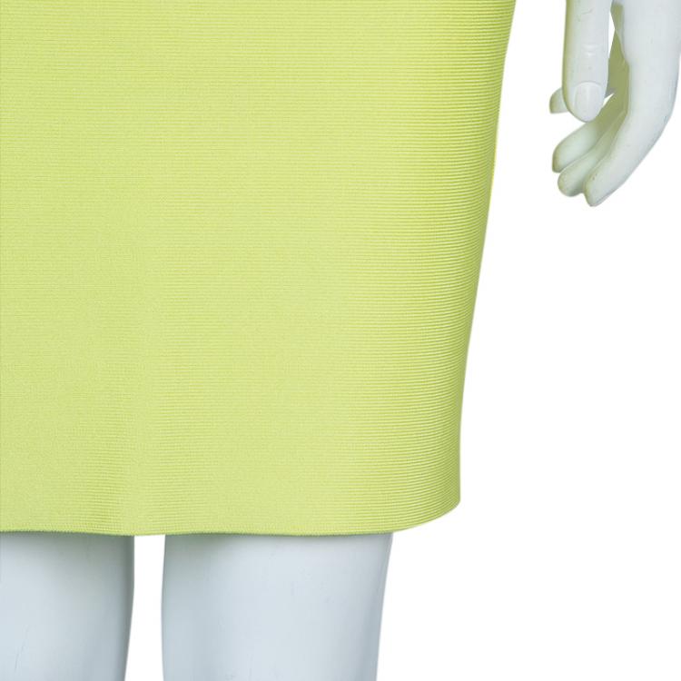 Pre Owned Herve Leger Citrus Yellow Estelle Bandage Dress M