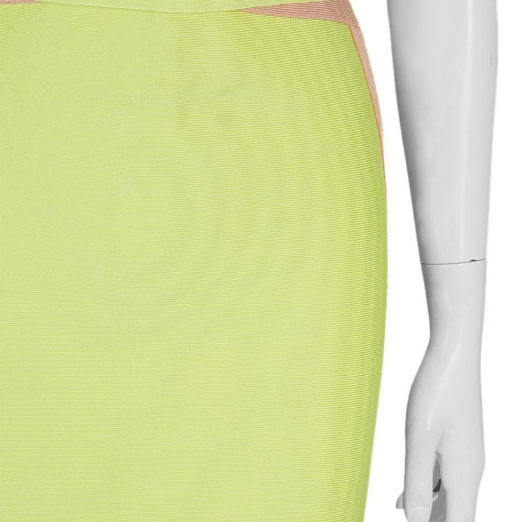 Pre Owned Herve Leger Citrus Yellow Estelle Bandage Dress M