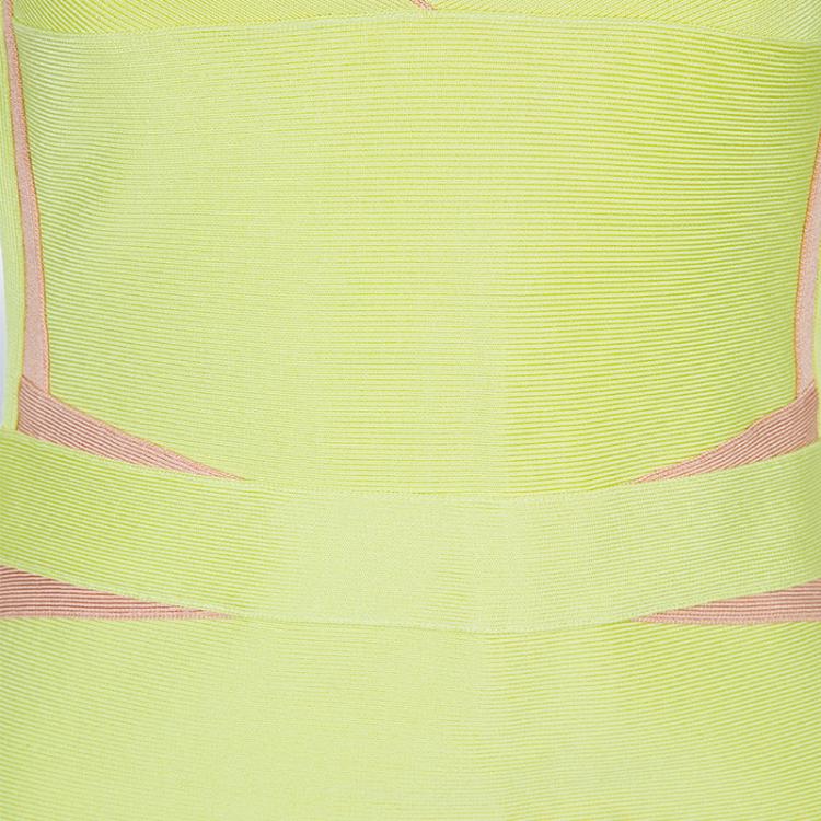 Pre Owned Herve Leger Citrus Yellow Estelle Bandage Dress M