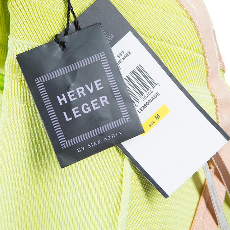 Pre Owned Herve Leger Citrus Yellow Estelle Bandage Dress M