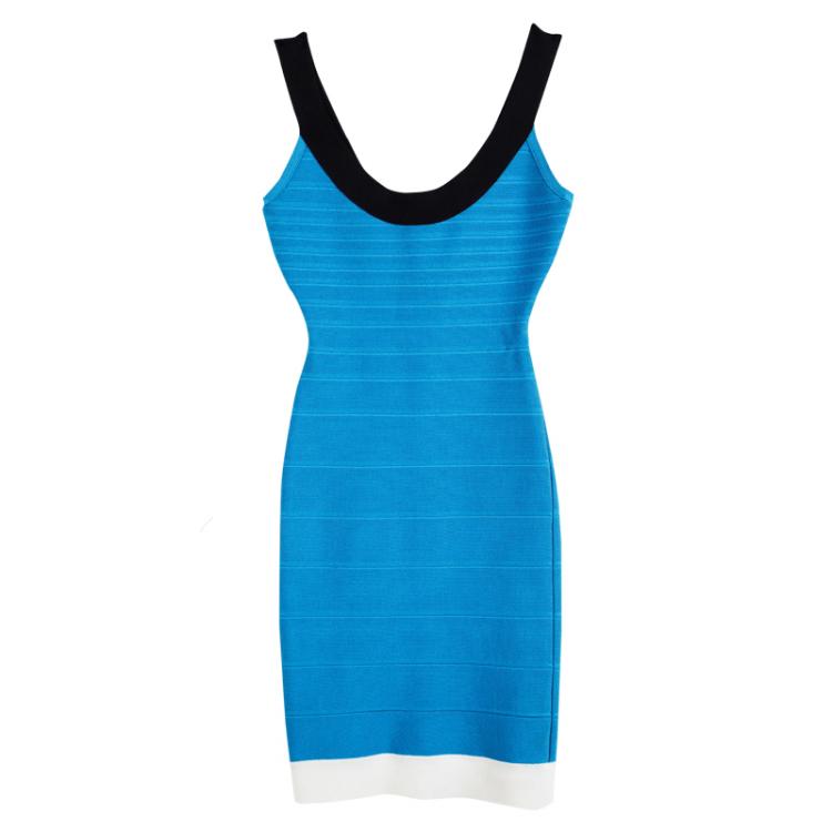 Pre Owned Herve Leger Atlantis Blue Tasha Bandage Dress XXS