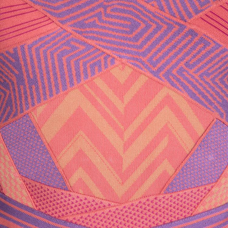 Pre Owned Herve Leger Colorblock Arden B Chevron Pattern Strapless Bandage Dress S 