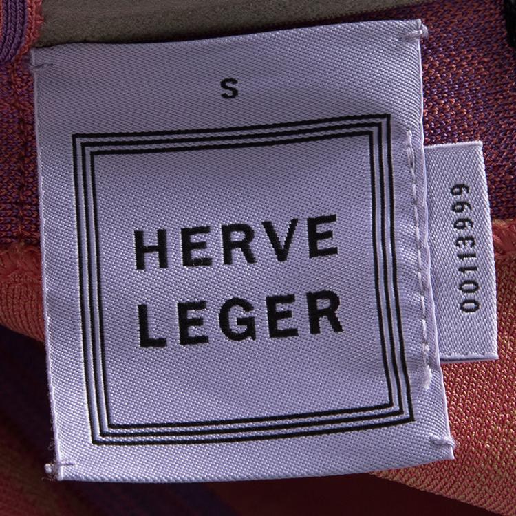 Pre Owned Herve Leger Colorblock Arden B Chevron Pattern Strapless Bandage Dress S 