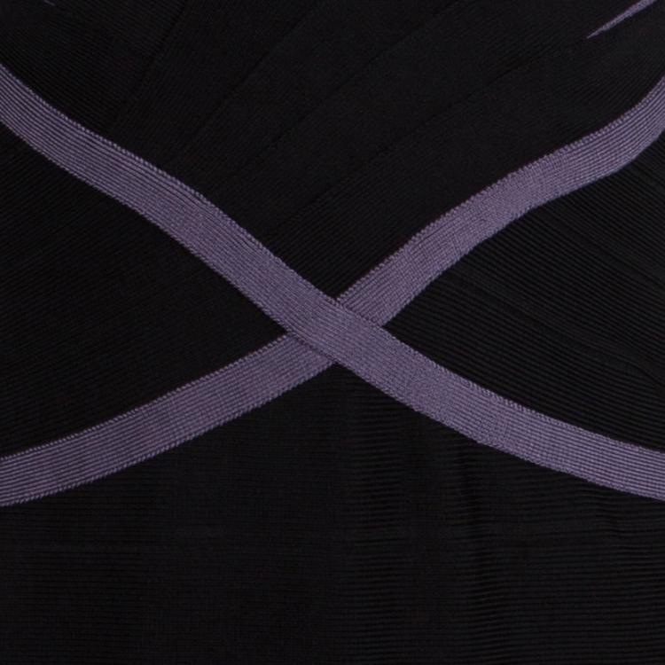 Pre Owned Herve Leger Black And Purple Knit Sleeveless Bandage Dress M