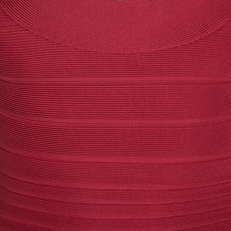 Pre Owned Herve Leger Lipstick Red Signature Ellen Bandage Gown  XXS