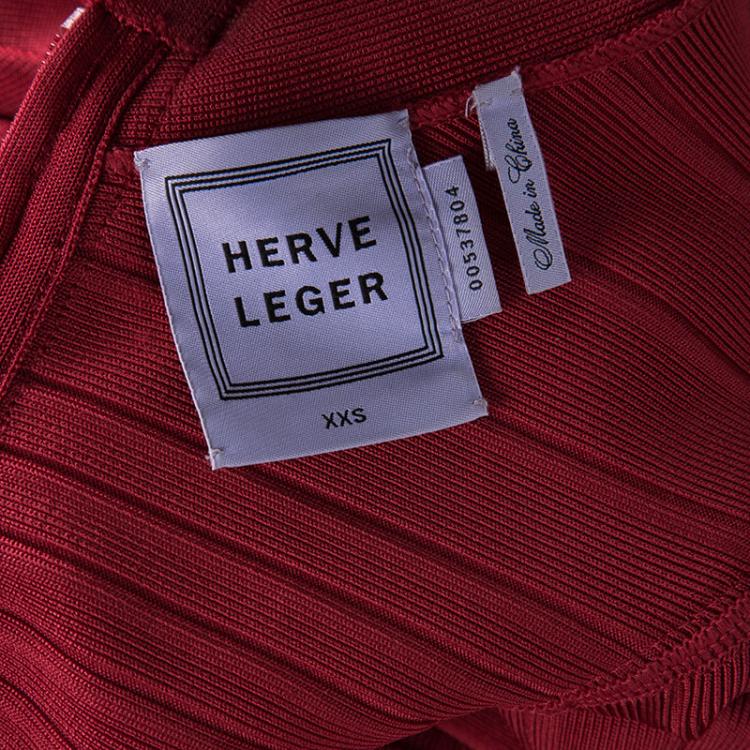 Pre Owned Herve Leger Lipstick Red Signature Ellen Bandage Gown  XXS