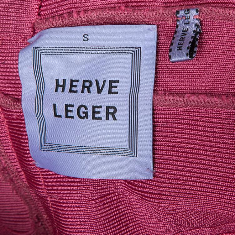 Pre Owned Herve Leger Pink Knit Tonal Panel Detail Double Strap Bandage Dress S