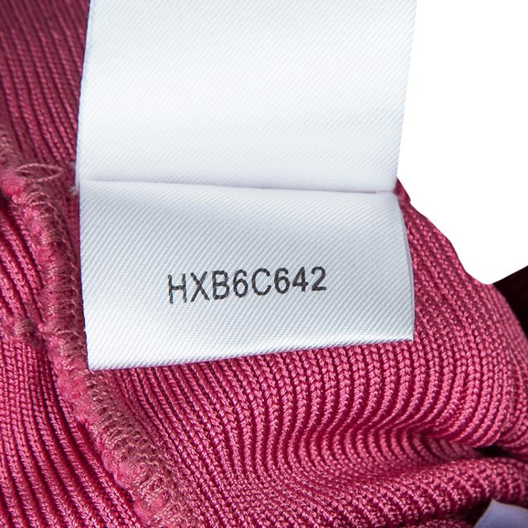 Pre Owned Herve Leger Pink Knit Tonal Panel Detail Double Strap Bandage Dress S