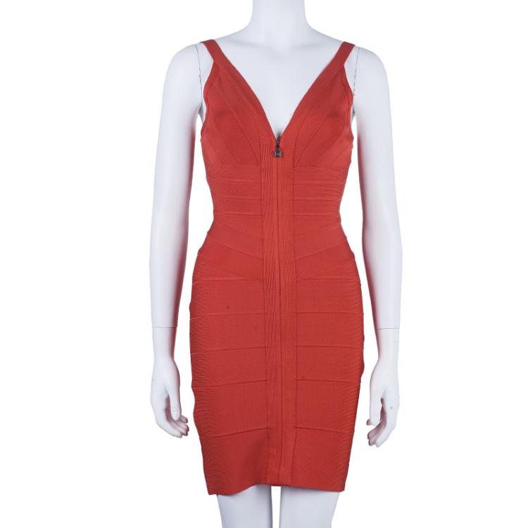 مملوكة مسبقًا Herve Leger Red Pasha Bandage Dress S