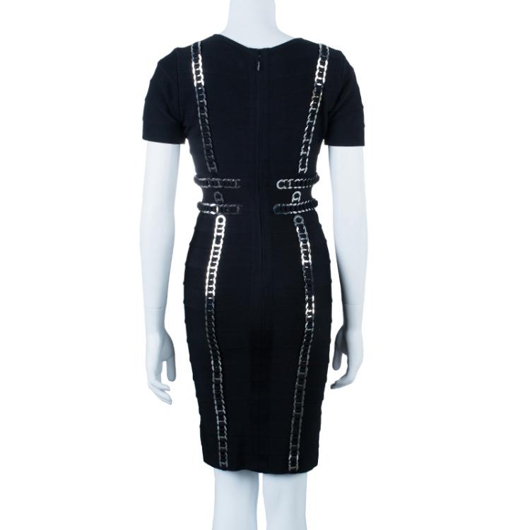 Pre Owned Herve Leger Angelee Ring Detail Body-con Dress S