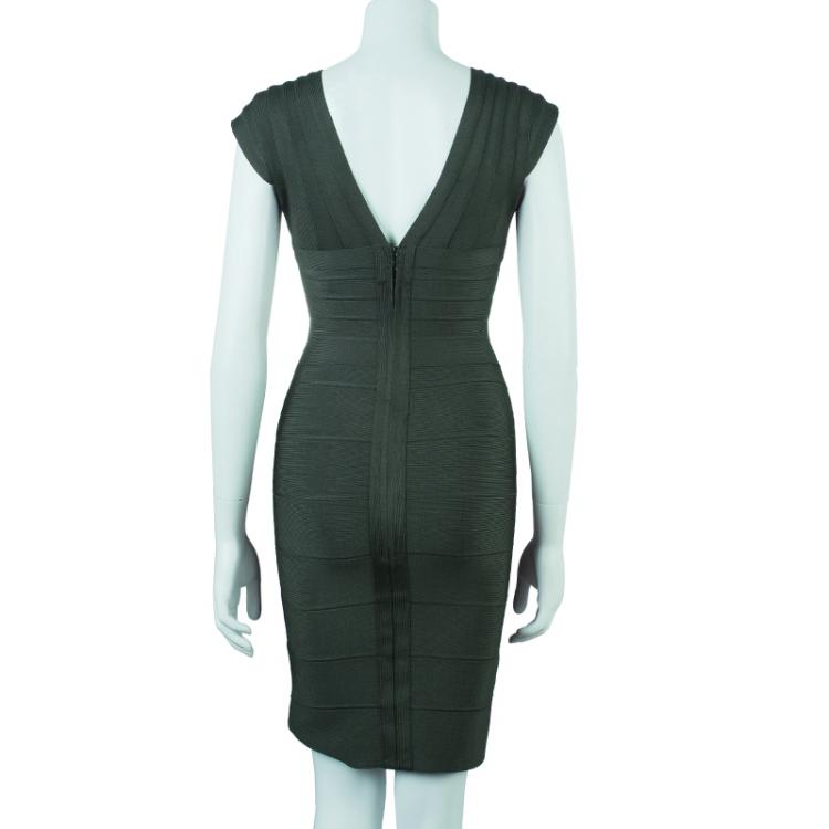 Pre Owned Herve Leger Shadow Cap Sleeve Bandage Dress S