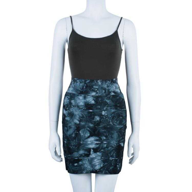 Pre Owned Herve Leger Gray Abstract Printed Bandage Skirt S