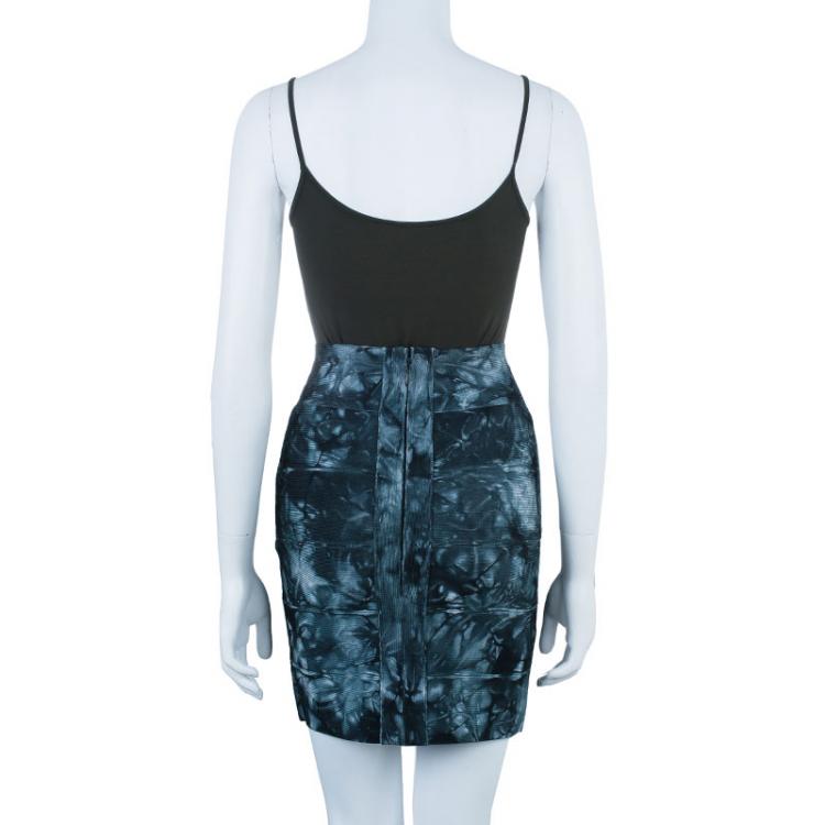 Pre Owned Herve Leger Gray Abstract Printed Bandage Skirt S