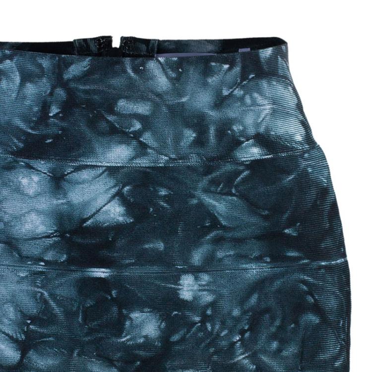 Pre Owned Herve Leger Gray Abstract Printed Bandage Skirt S