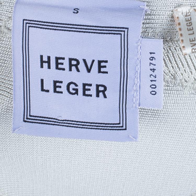 Pre Owned Herve Leger Faux Silver Leather Bandage Dress S