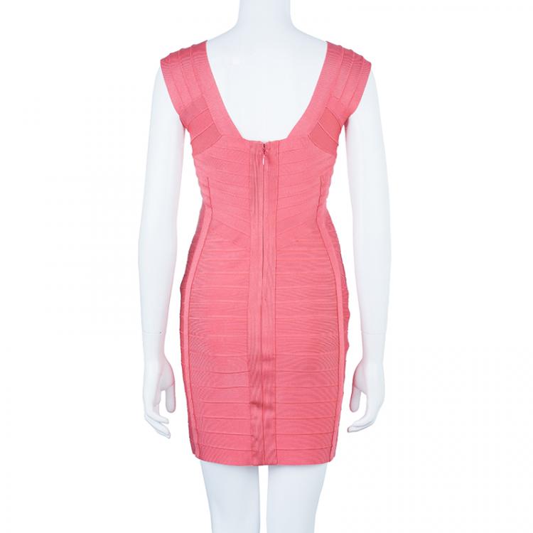 Pre Owned Herve Leger Peach Blush Bandage Dress M
