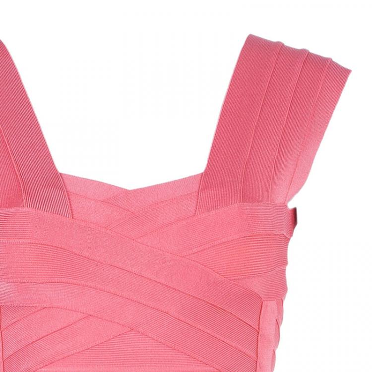 Pre Owned Herve Leger Peach Blush Bandage Dress M