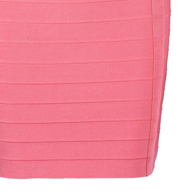Pre Owned Herve Leger Peach Blush Bandage Dress M