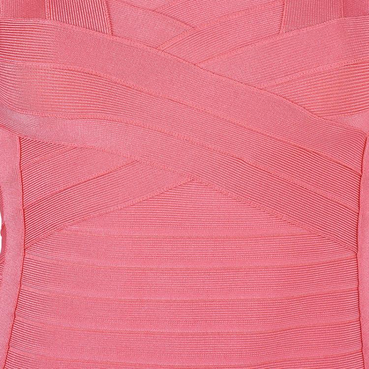 Pre Owned Herve Leger Peach Blush Bandage Dress M