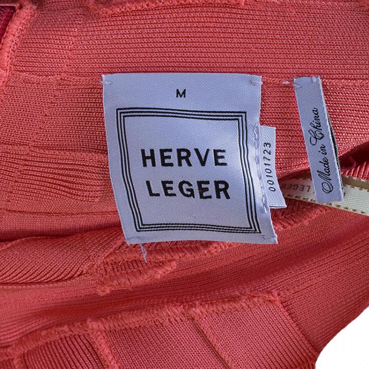 Pre Owned Herve Leger Peach Blush Bandage Dress M