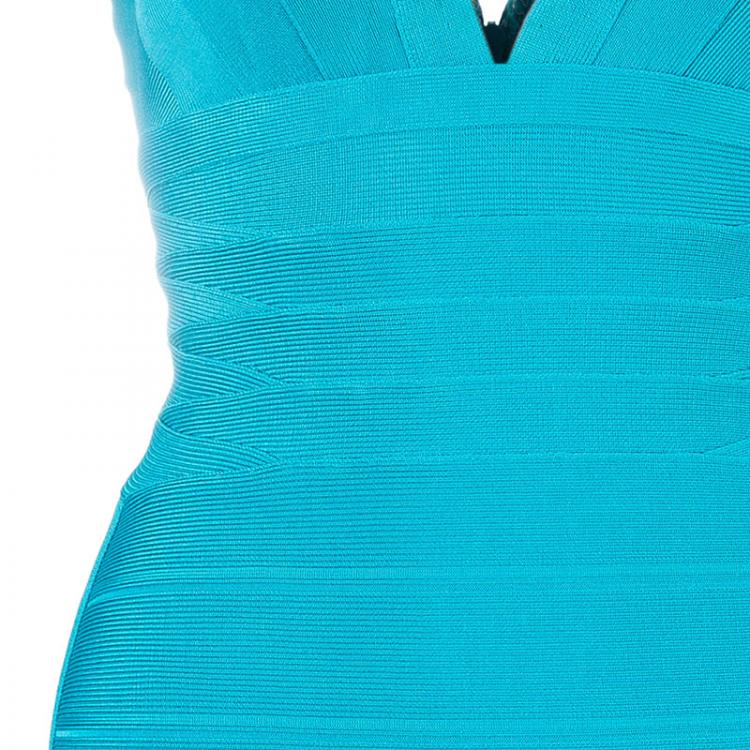 Pre Owned Herve Leger Sela Blue Bandage Dress XS