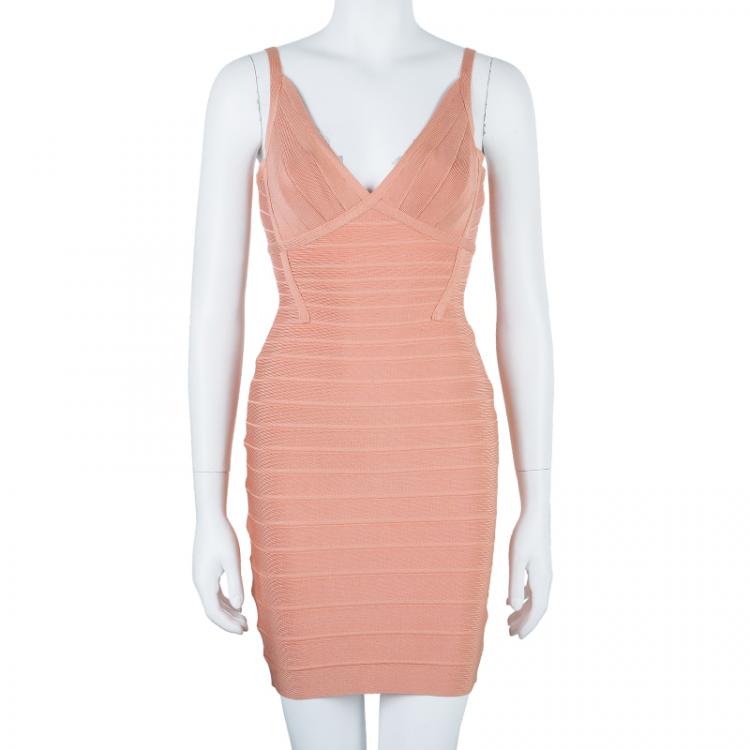 Pre Owned Herve Leger Scarlett Blush Pink Bandage Dress XS