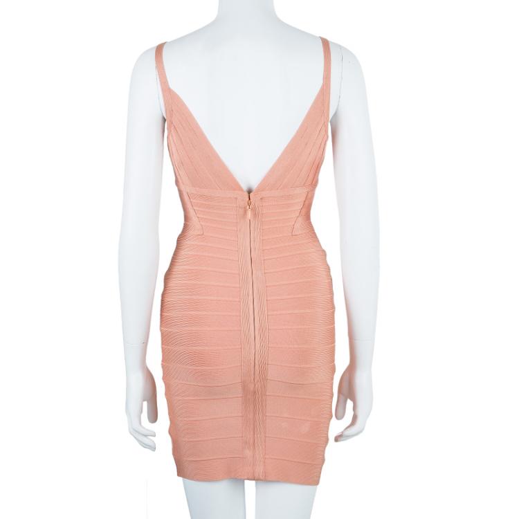 Pre Owned Herve Leger Scarlett Blush Pink Bandage Dress XS